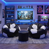 Football Hat-Trick Set — 2 Bean Bags + 1 Stool  - Black White