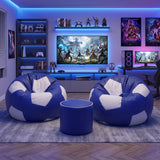 Football Hat-Trick Set — 2 Bean Bags + 1 Stool  - Blue White