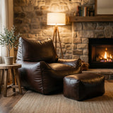 Saddle Bean Bag Sofa with Ottoman – Espresso