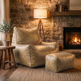 Saddle Bean Bag Sofa with Ottoman – Sand