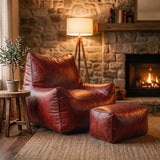 Saddle Bean Bag Sofa with Ottoman – Merlot