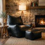 Saddle Bean Bag Sofa with Ottoman – Onyx