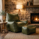 Saddle Bean Bag Sofa with Ottoman – Olive