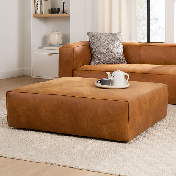 Zyphor Leather Ottoman & Table - Tawny