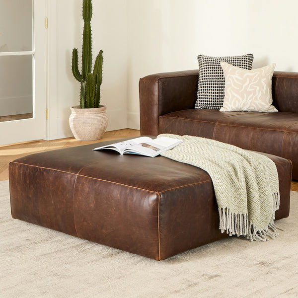 Zyphor Leather Ottoman & Table - Mahogany